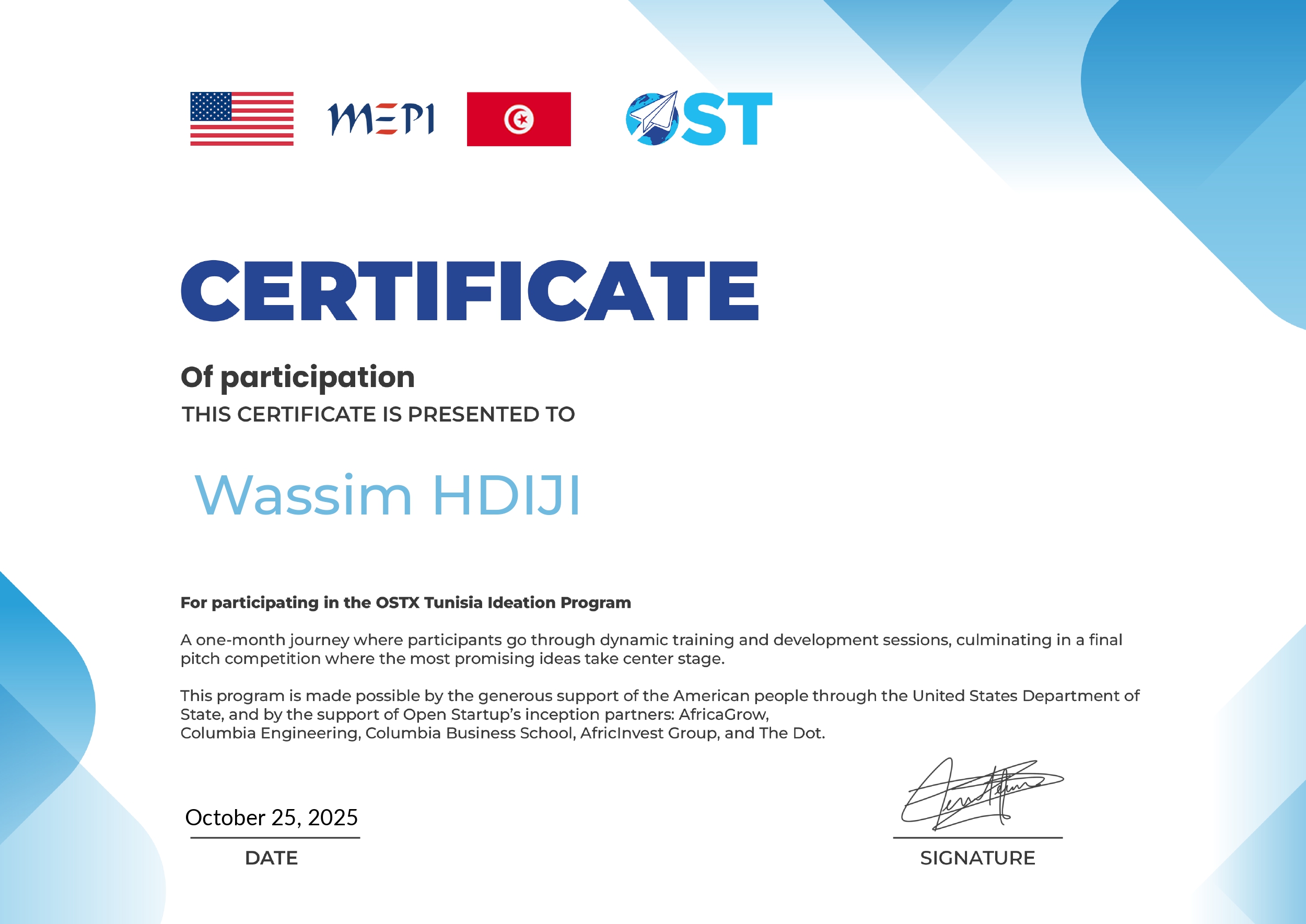 Open Startup Certificate